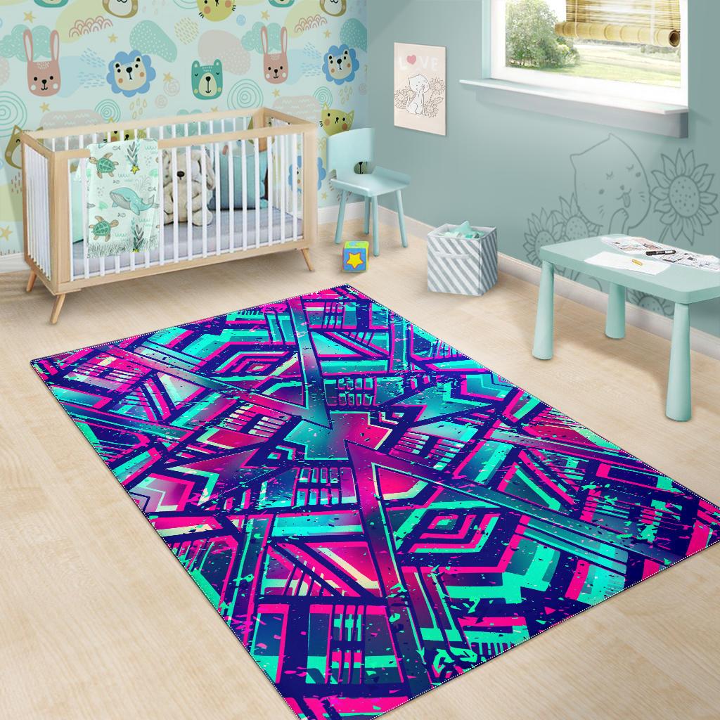 Neon Ethnic Aztec Trippy Print Area Rug GearFrost