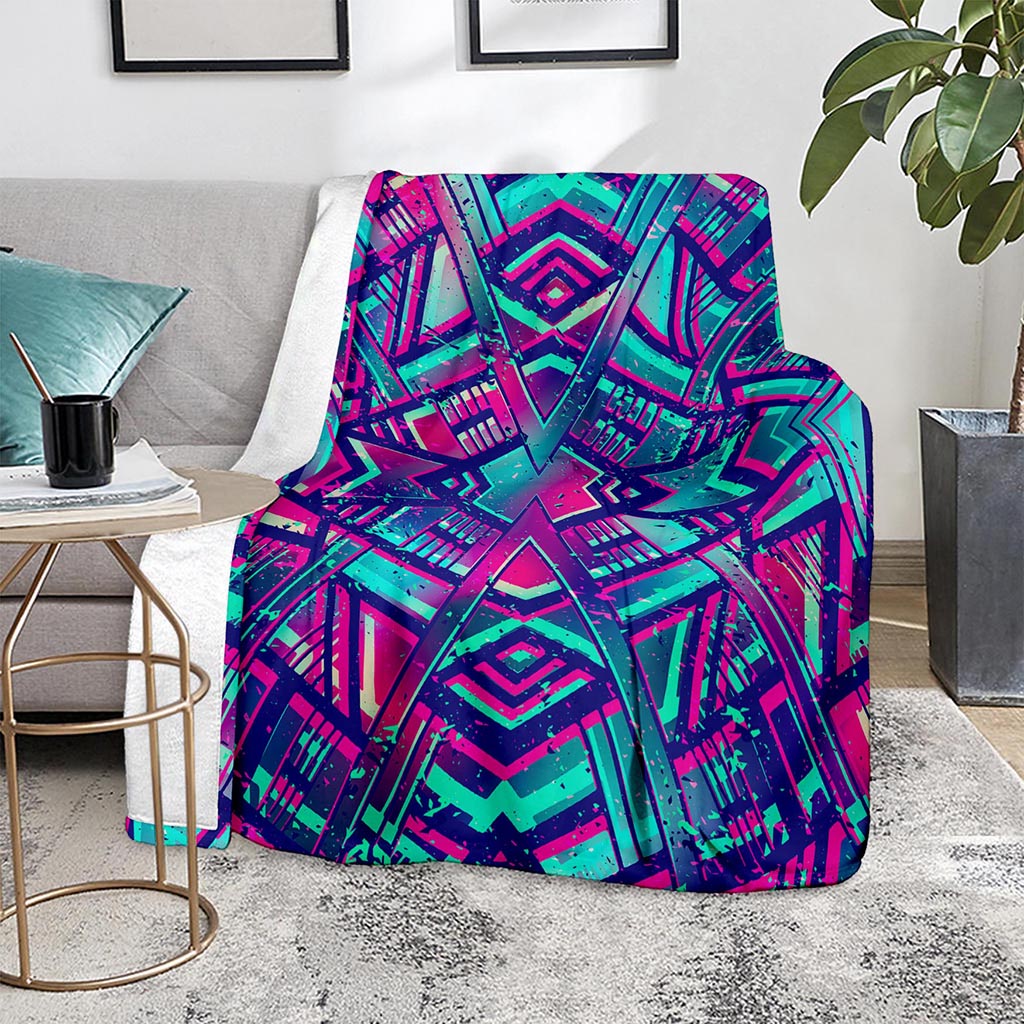 Neon Ethnic Aztec Trippy Print Blanket