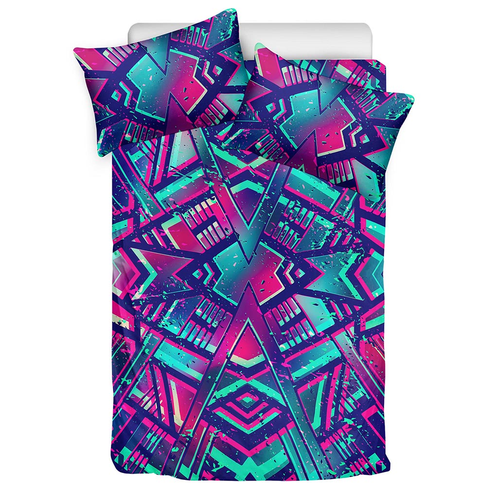 Neon Ethnic Aztec Trippy Print Duvet Cover Bedding Set