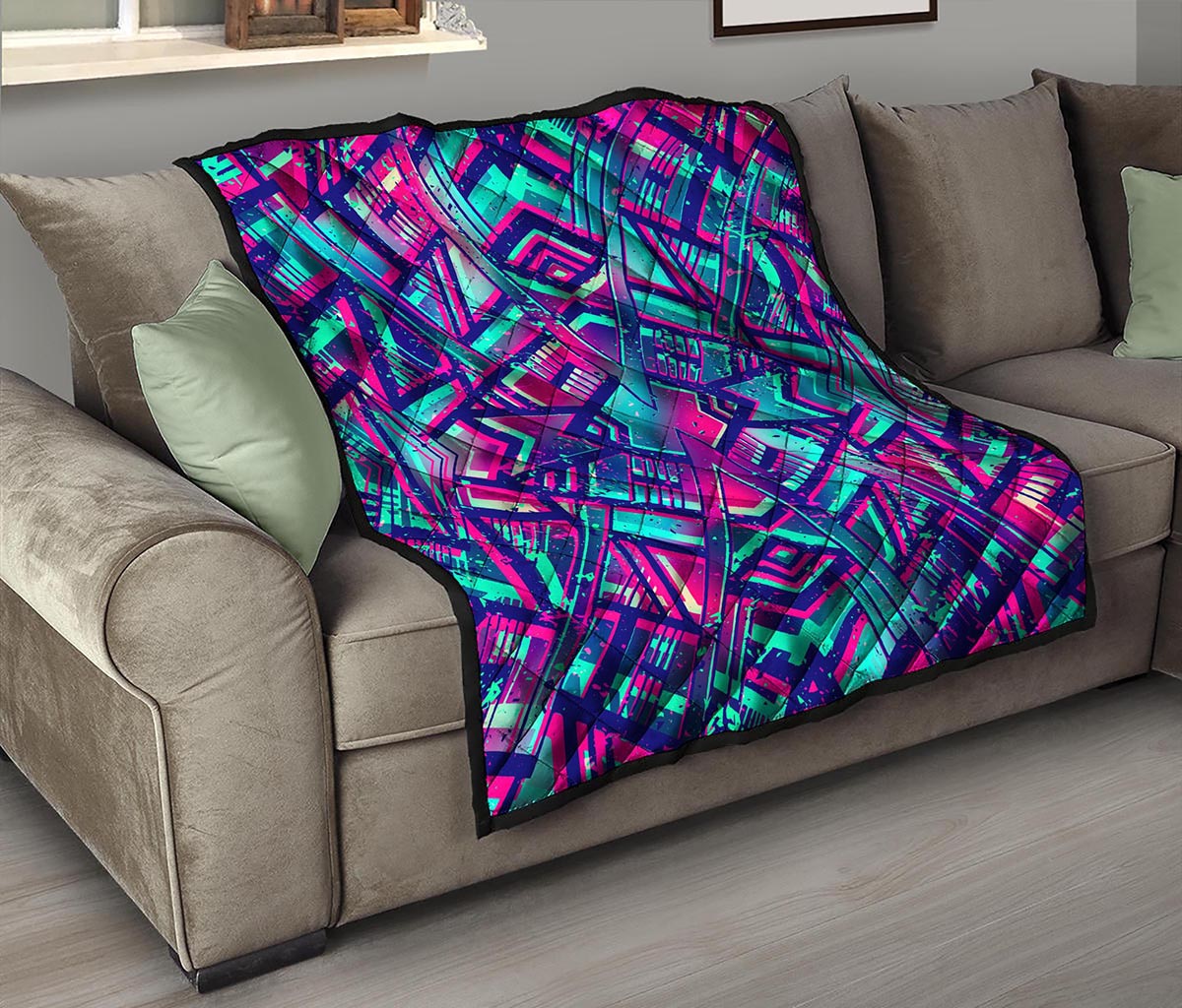 Neon Ethnic Aztec Trippy Print Quilt
