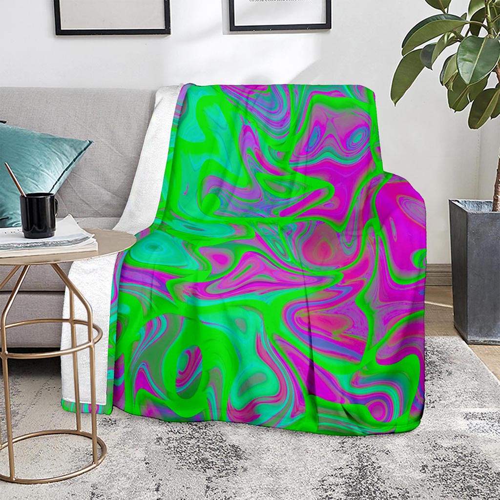 Neon Green Pink Psychedelic Trippy Print Blanket