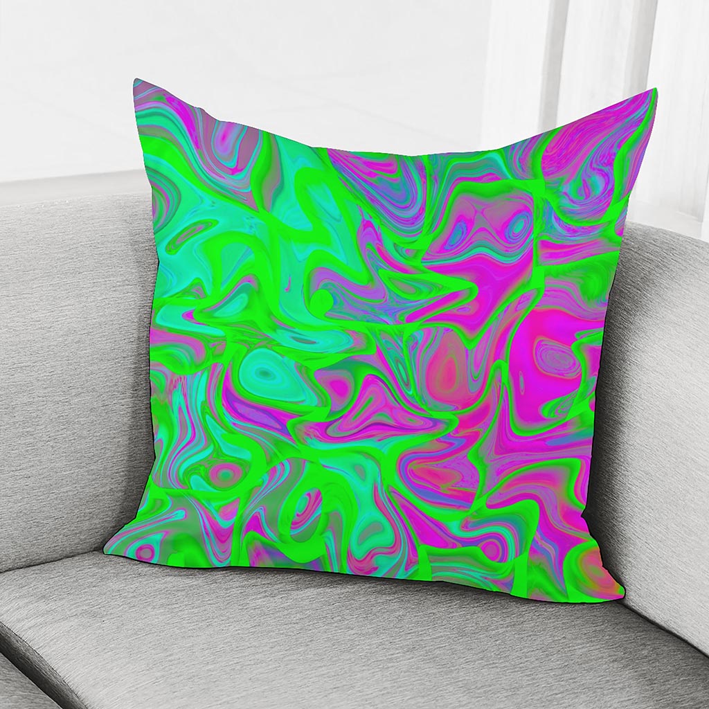 Neon Green Pink Psychedelic Trippy Print Pillow Cover