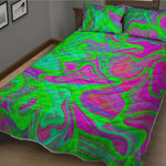 Neon Green Pink Psychedelic Trippy Print Quilt Bed Set