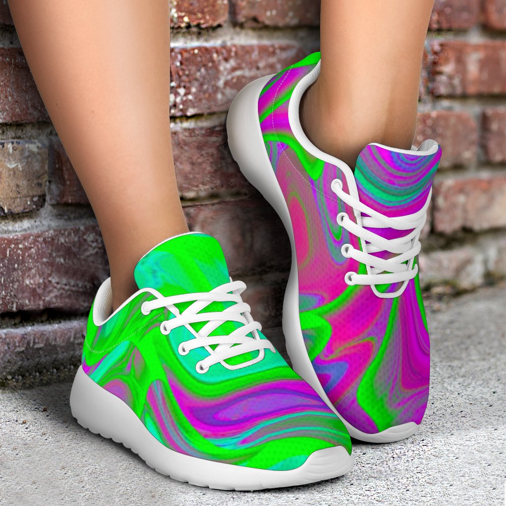 Neon Green Pink Psychedelic Trippy Print Sport Shoes GearFrost