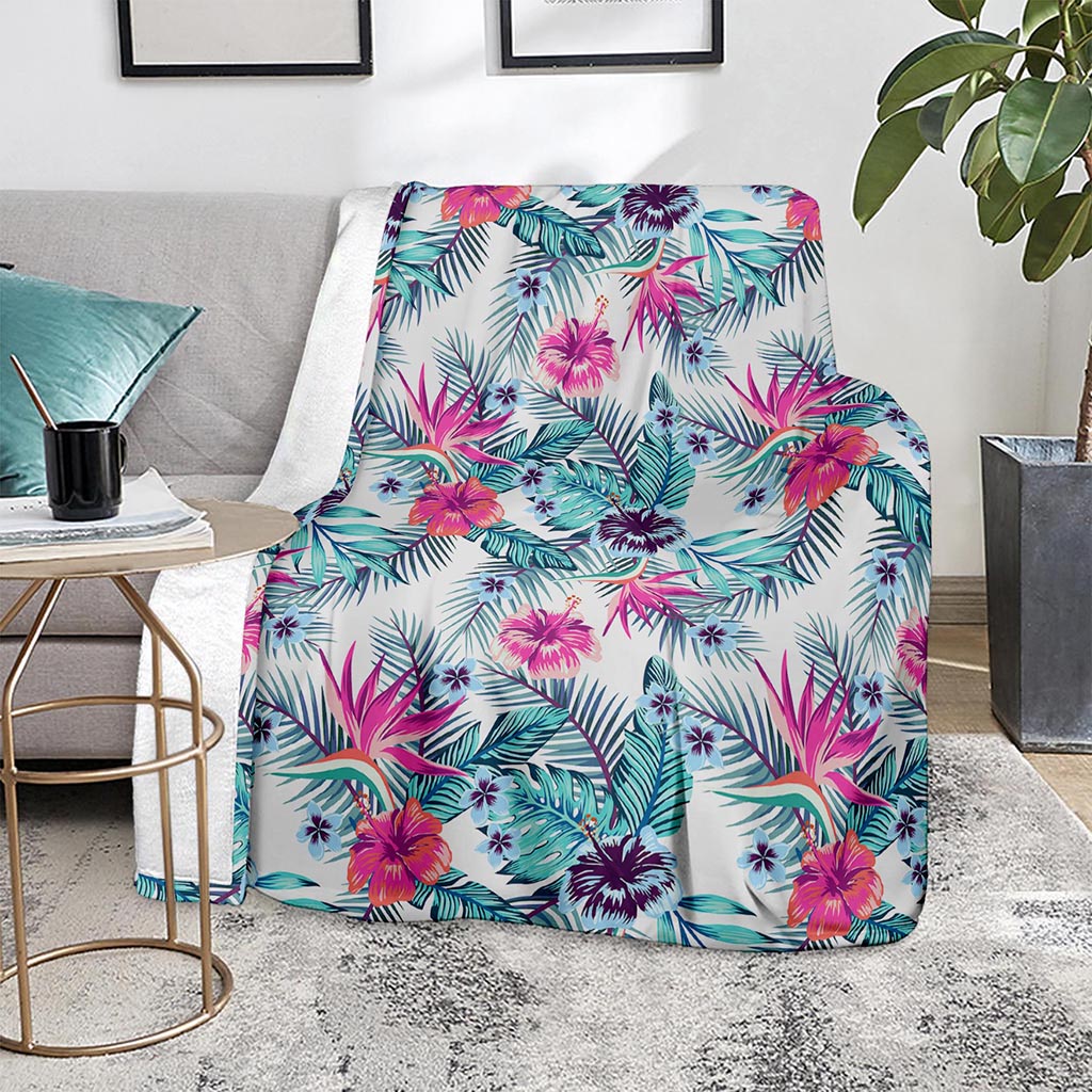 Neon Hibiscus Tropical Pattern Print Blanket