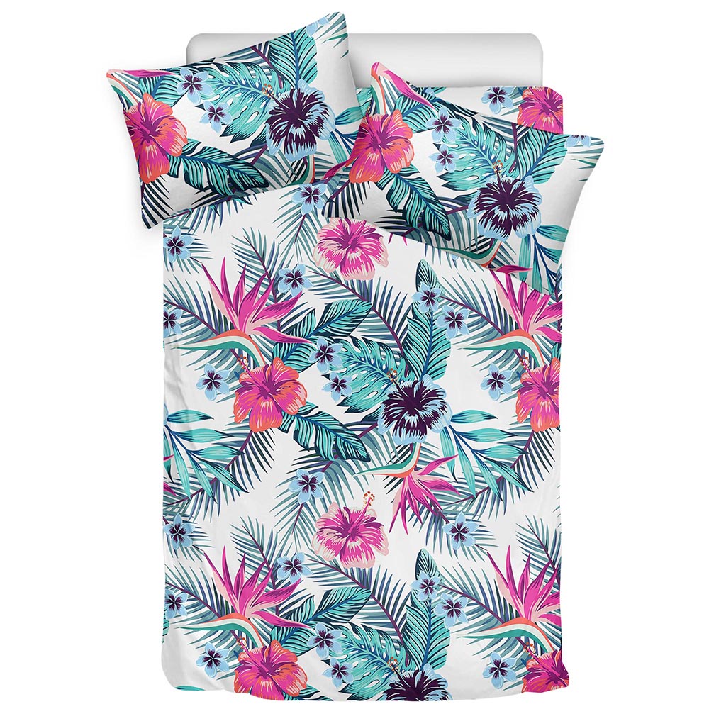 Neon Hibiscus Tropical Pattern Print Duvet Cover Bedding Set