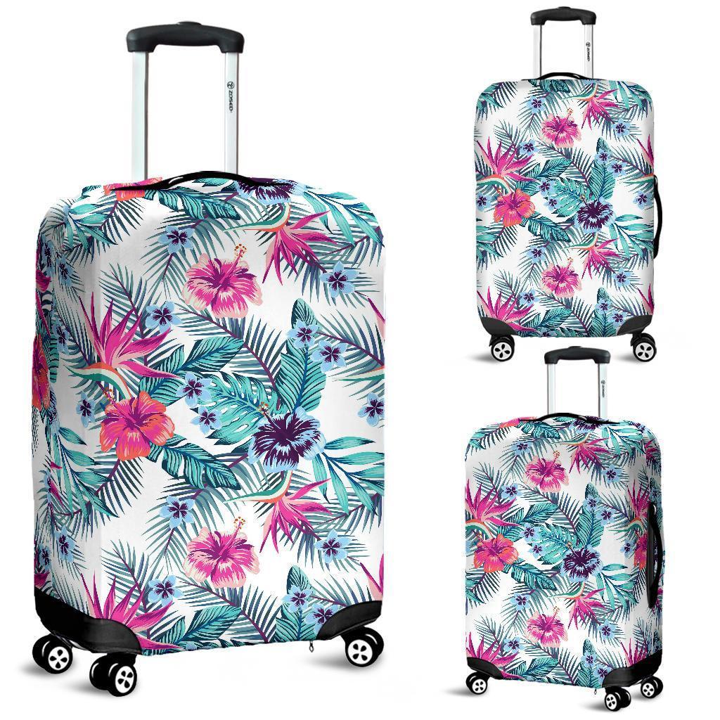 Neon Hibiscus Tropical Pattern Print Luggage Cover GearFrost