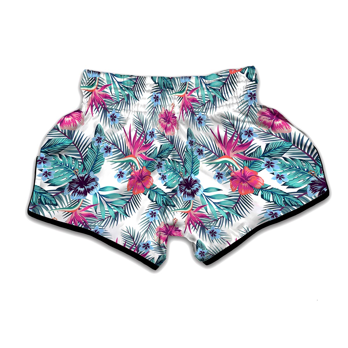 Neon Hibiscus Tropical Pattern Print Muay Thai Boxing Shorts