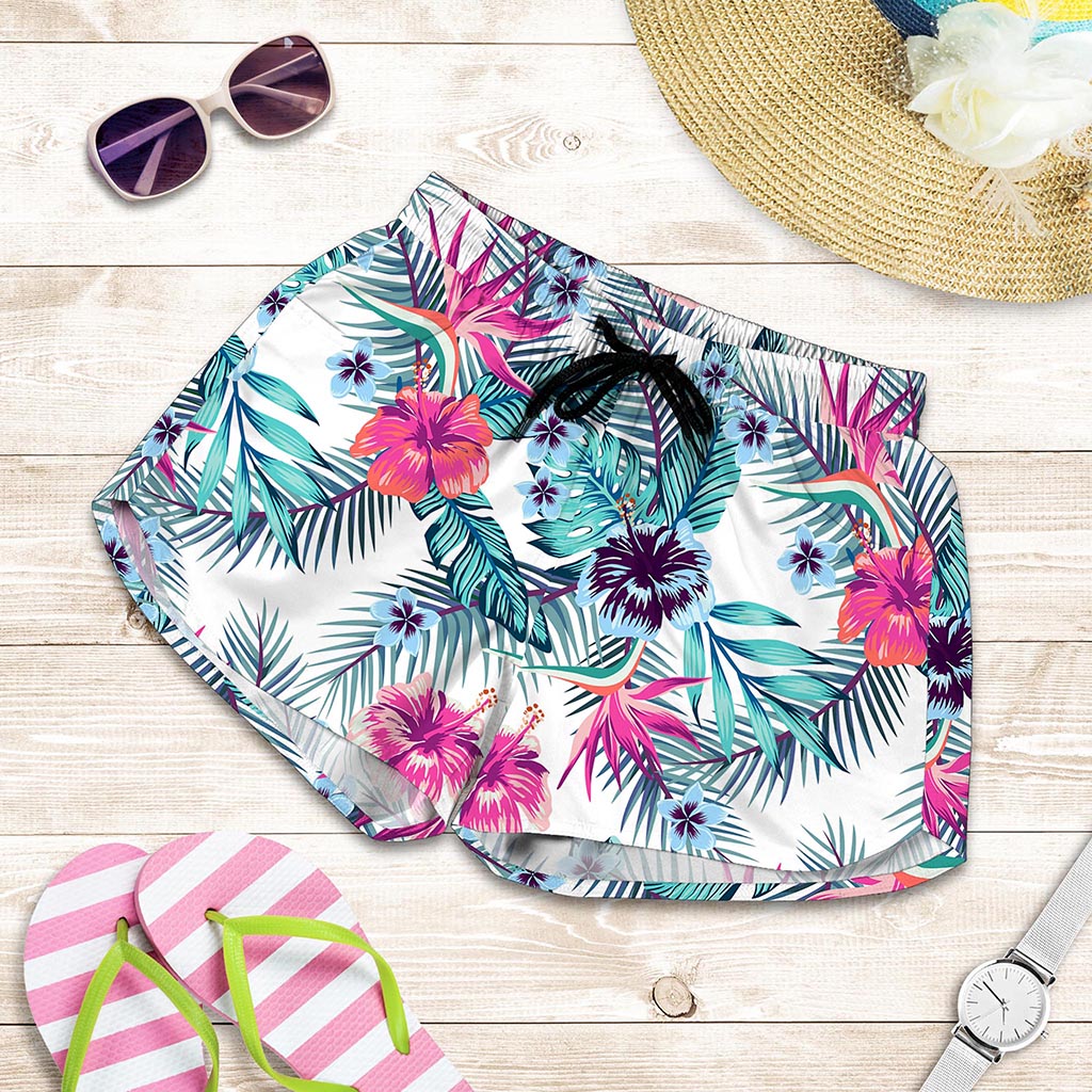 Neon Hibiscus Tropical Pattern Print Women's Shorts