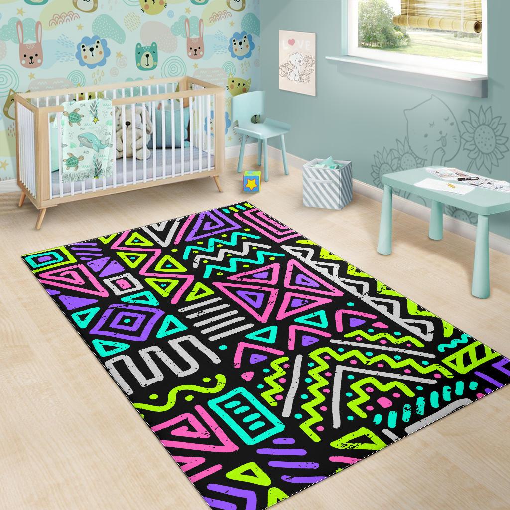 Neon Native Aztec Pattern Print Area Rug GearFrost