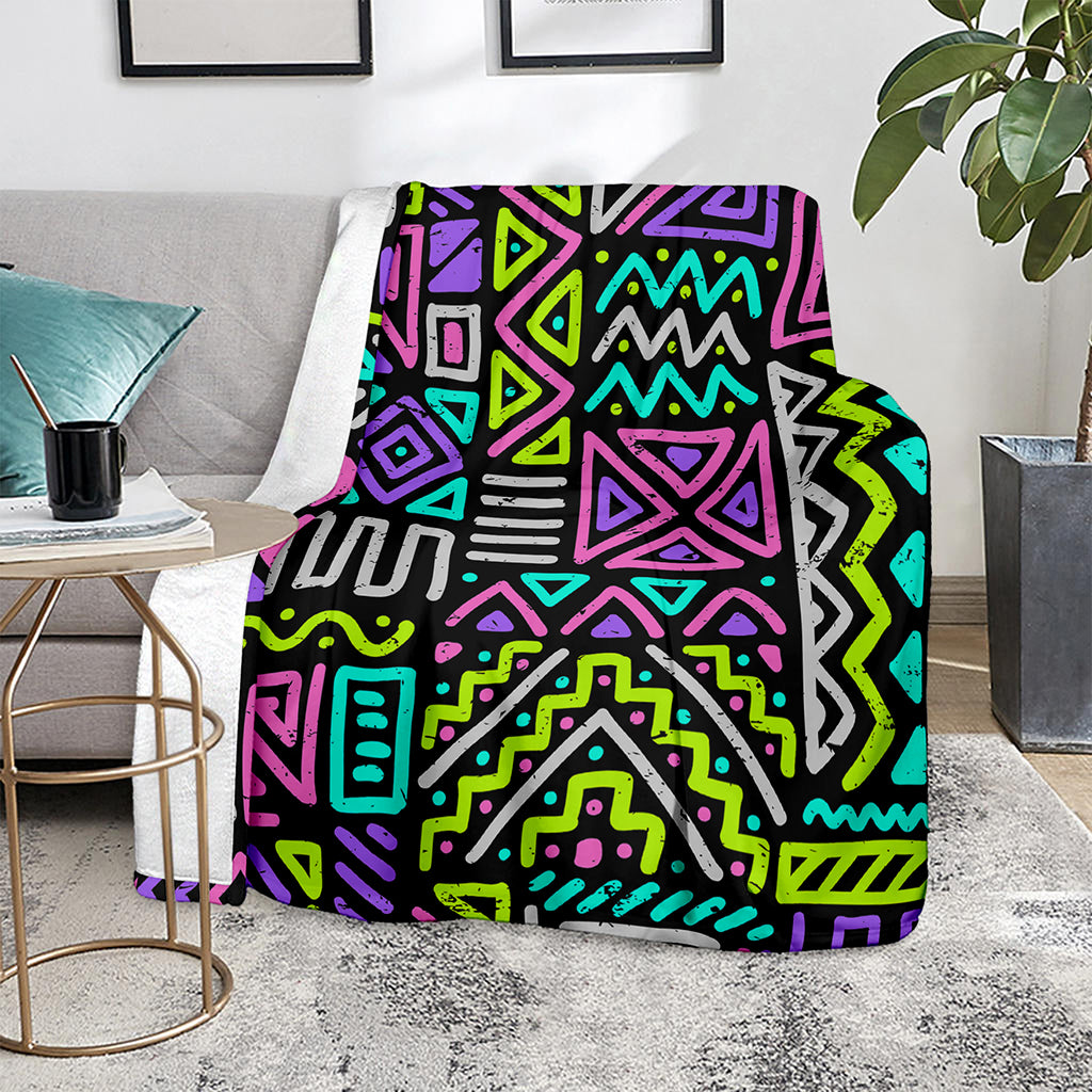 Neon Native Aztec Pattern Print Blanket