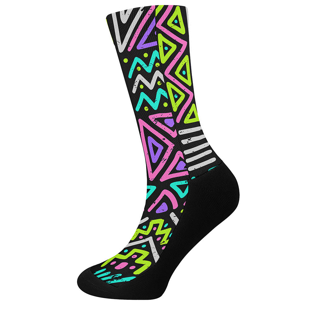 Neon Native Aztec Pattern Print Crew Socks