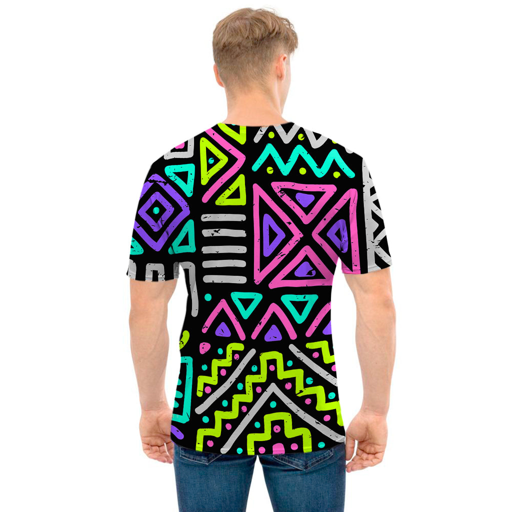 Neon Native Aztec Pattern Print Men's T-Shirt