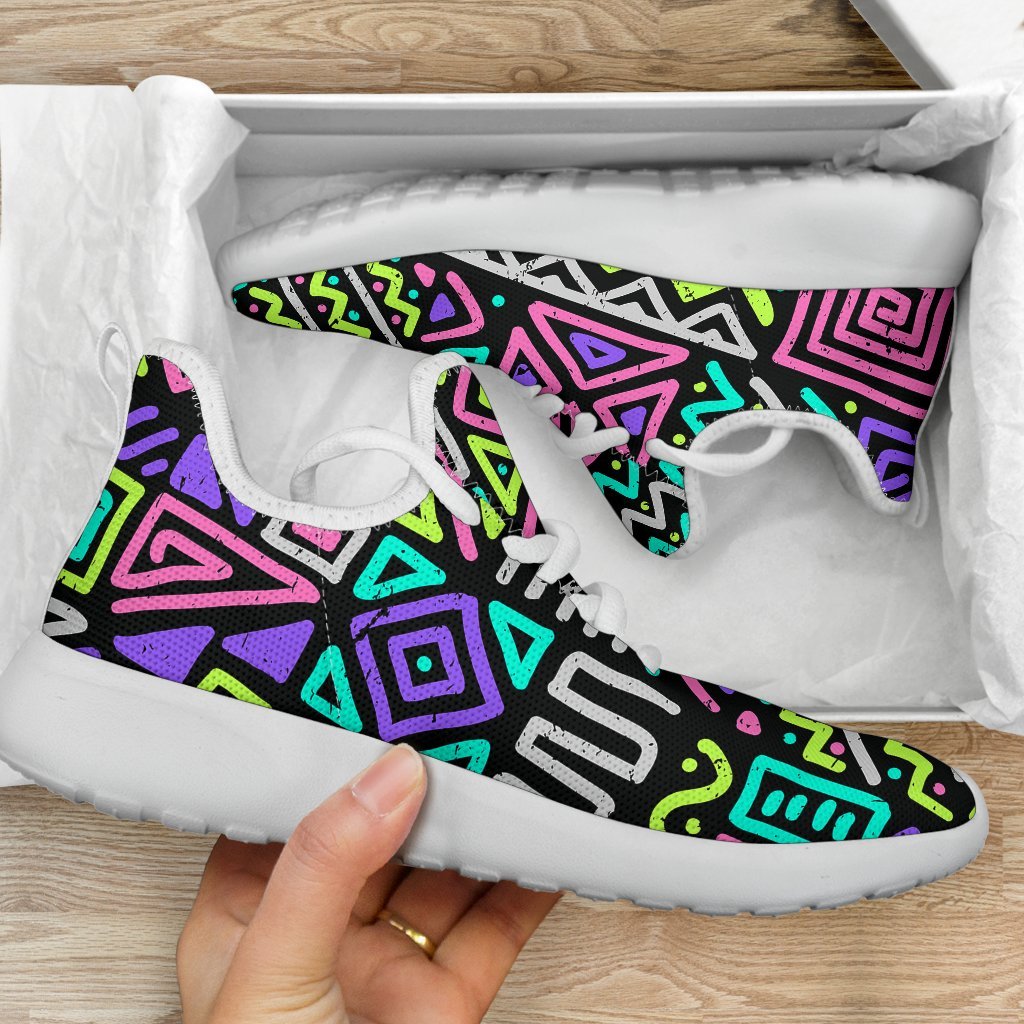 Neon Native Aztec Pattern Print Mesh Knit Shoes GearFrost