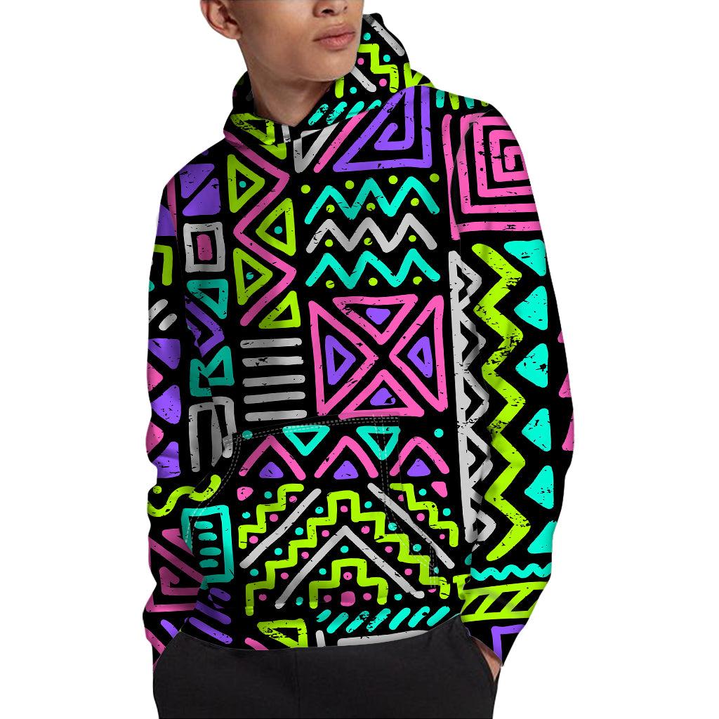 Neon Native Aztec Pattern Print Pullover Hoodie