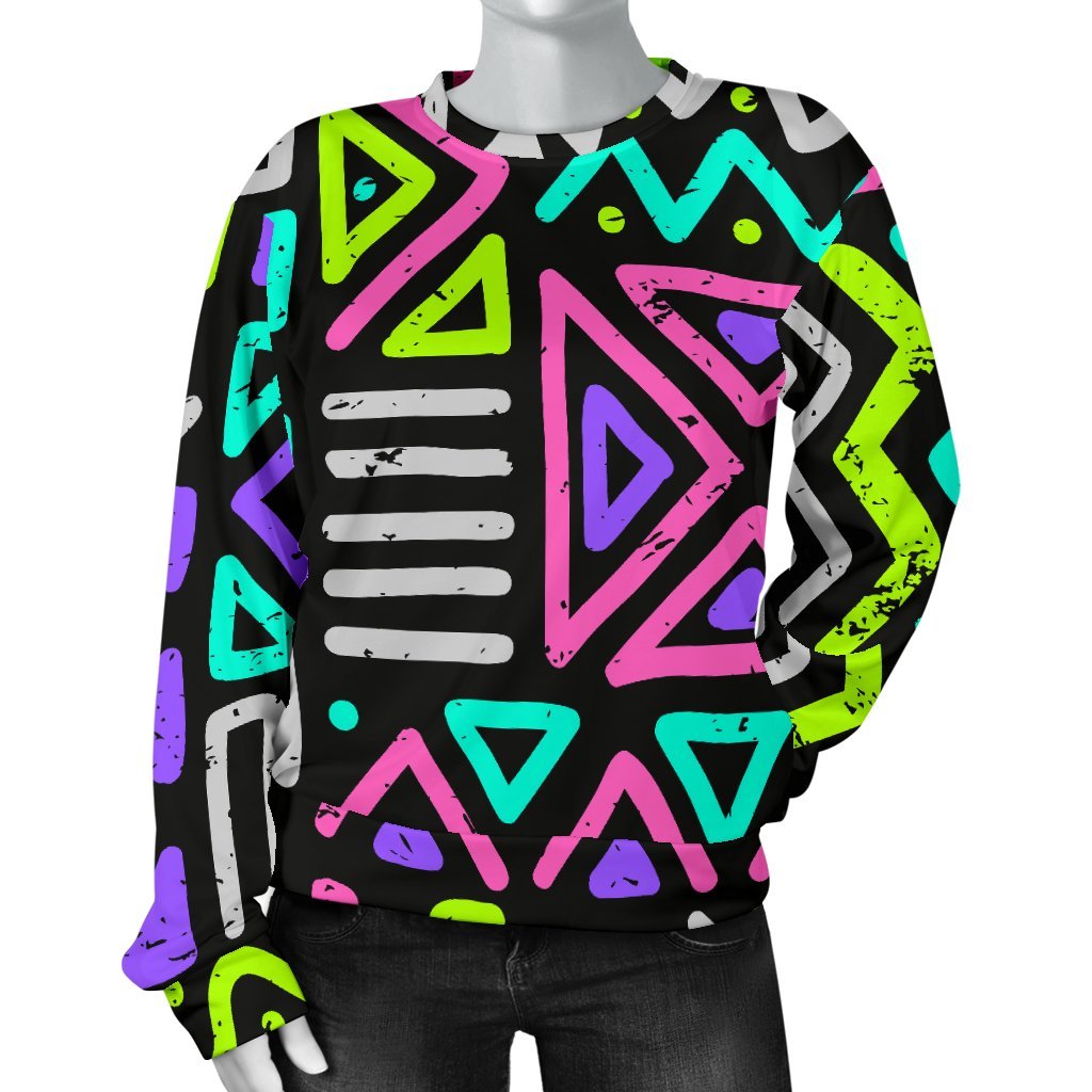 Neon Native Aztec Pattern Print Women's Crewneck Sweatshirt GearFrost
