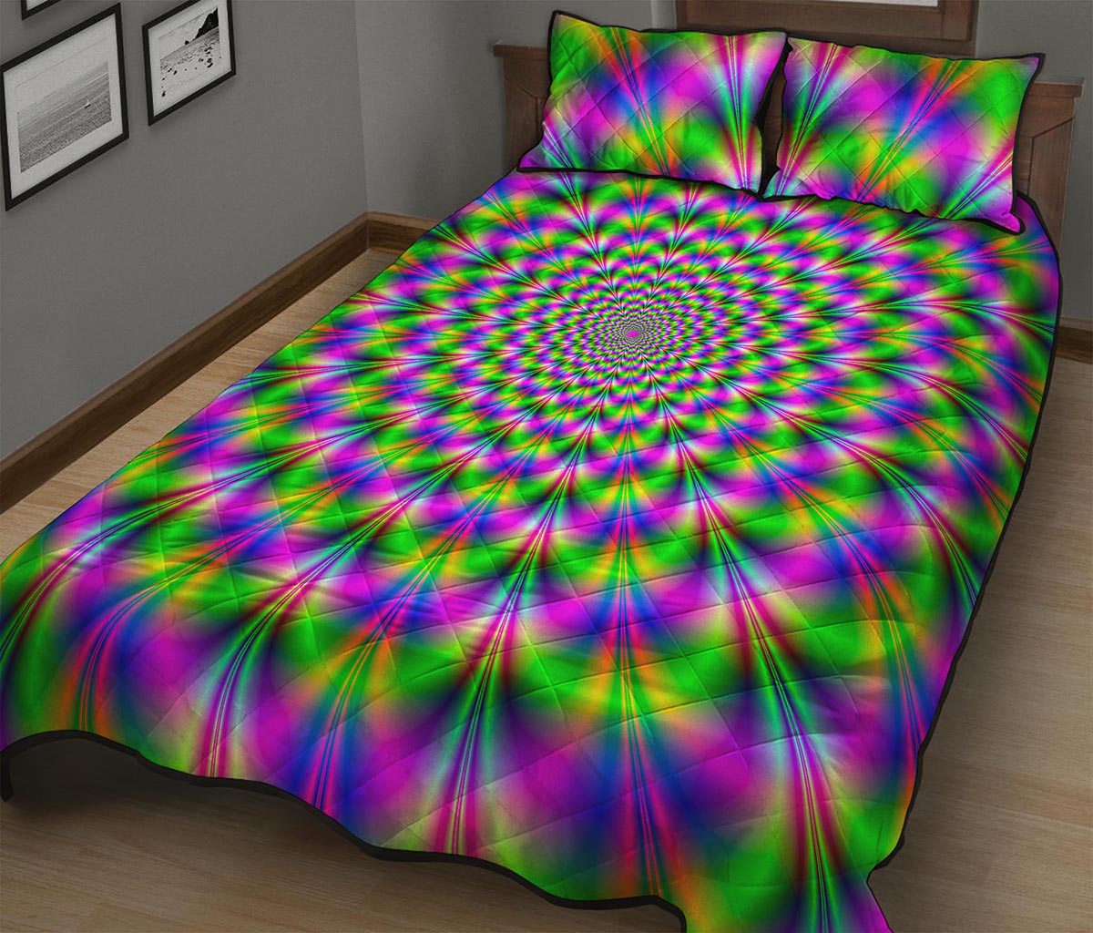 Neon Psychedelic Optical Illusion Quilt Bed Set