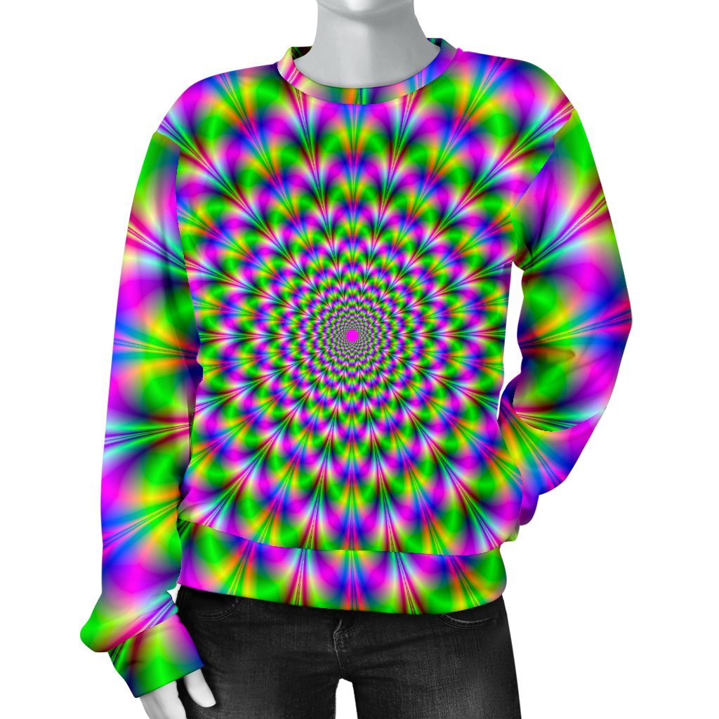 Neon Psychedelic Optical Illusion Women's Crewneck Sweatshirt GearFrost