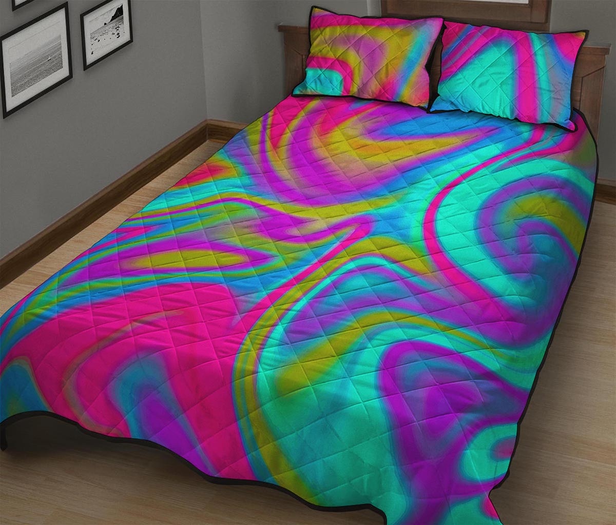 Neon Psychedelic Trippy Print Quilt Bed Set
