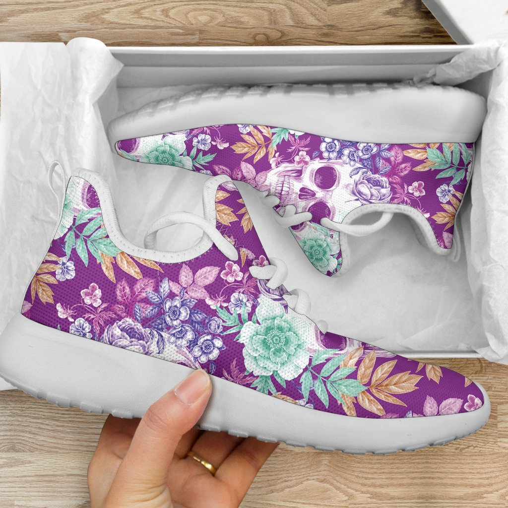 Neon Skull Floral Pattern Print Mesh Knit Shoes GearFrost