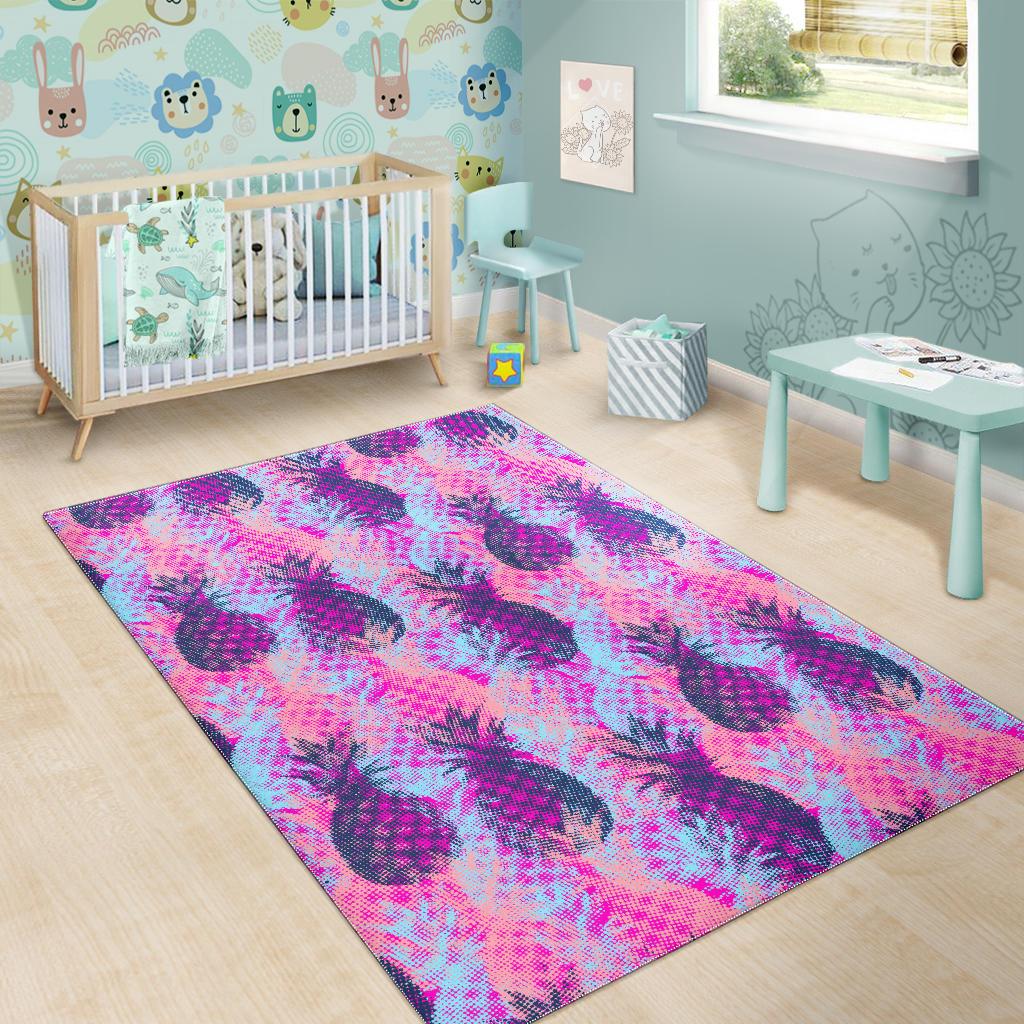 Neon Trippy Pineapple Pattern Print Area Rug GearFrost