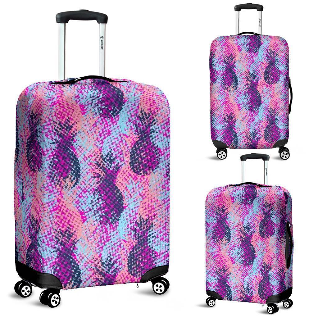 Neon Trippy Pineapple Pattern Print Luggage Cover GearFrost