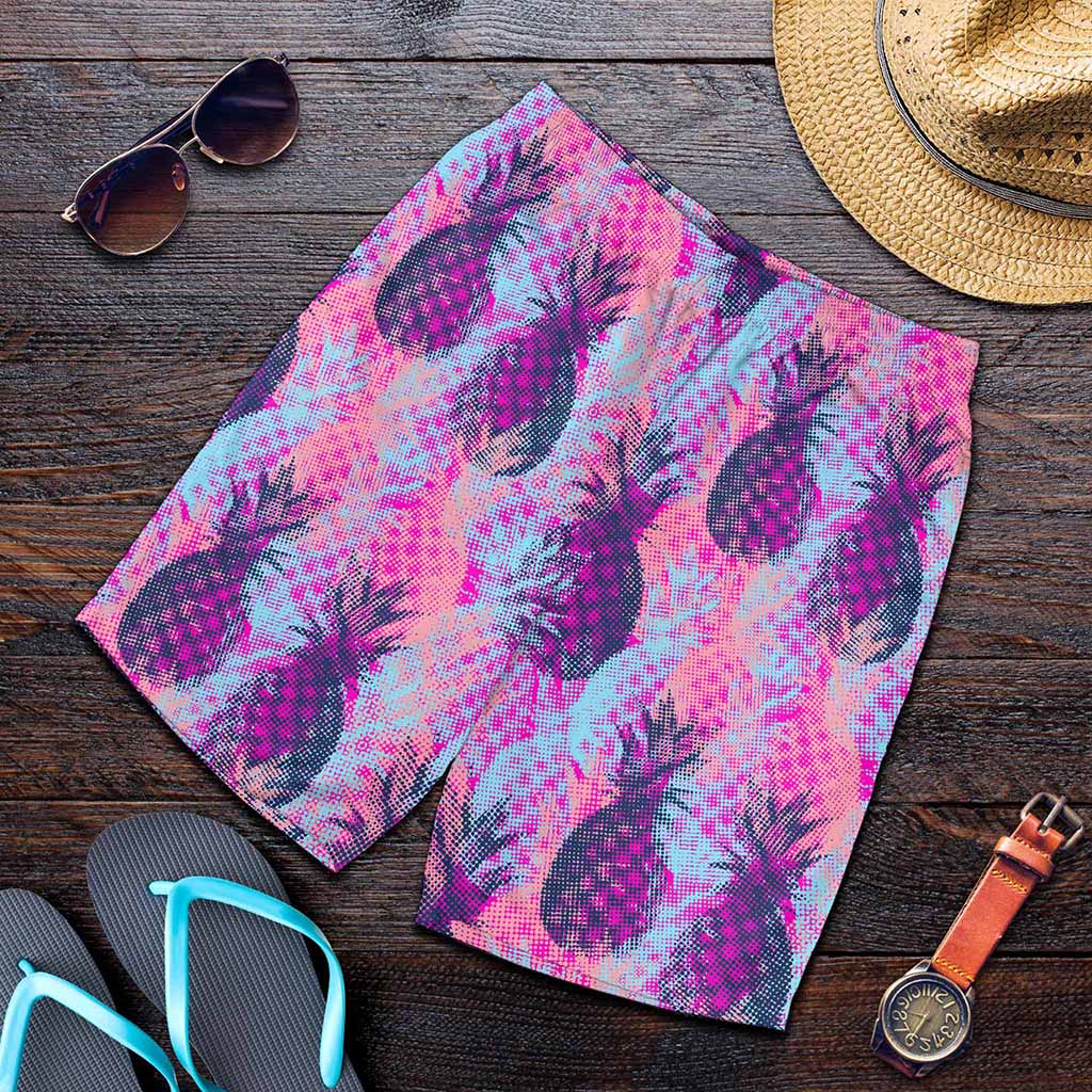 Neon Trippy Pineapple Pattern Print Men's Shorts