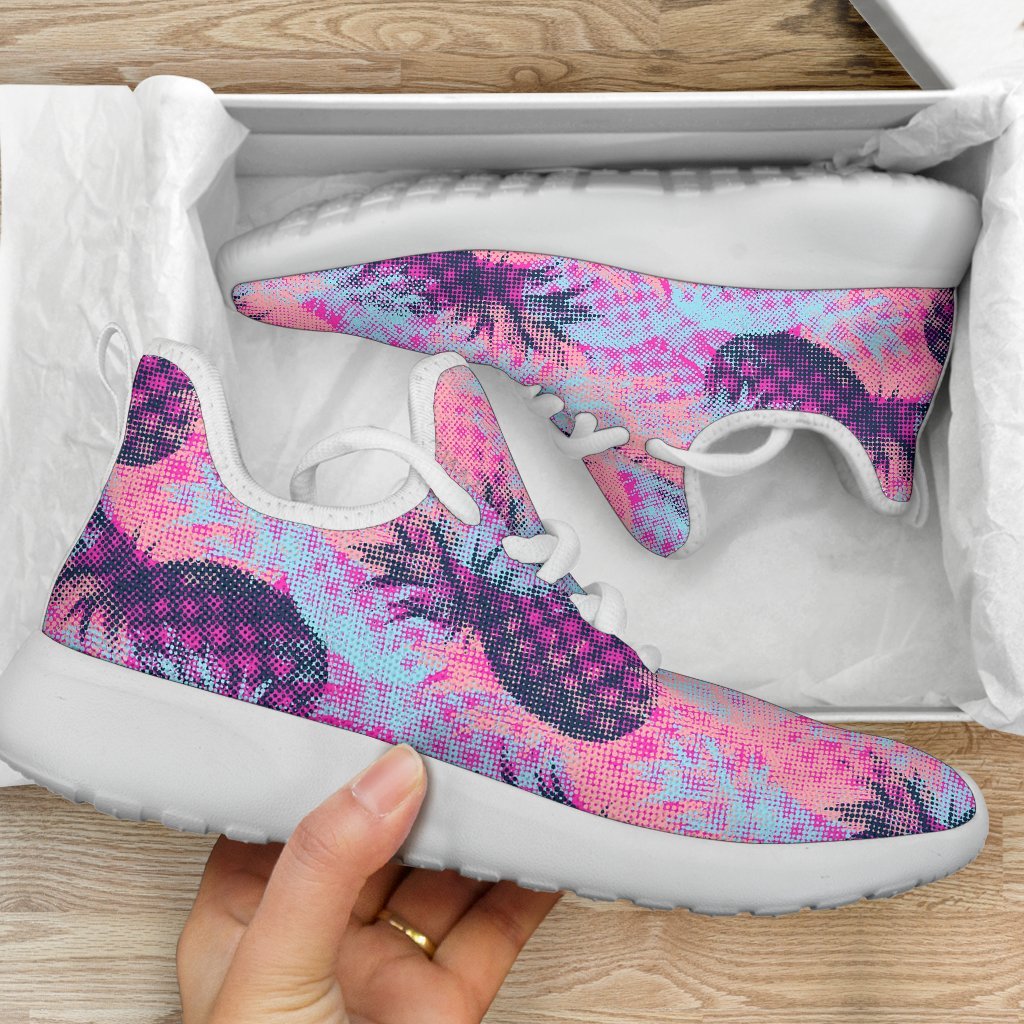 Neon Trippy Pineapple Pattern Print Mesh Knit Shoes GearFrost