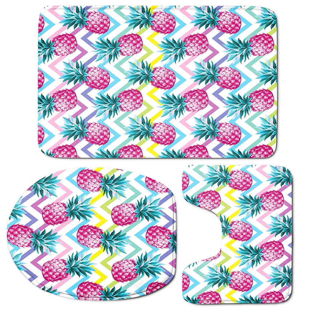 Neon Zig Zag Pineapple Pattern Print 3 Piece Bath Mat Set