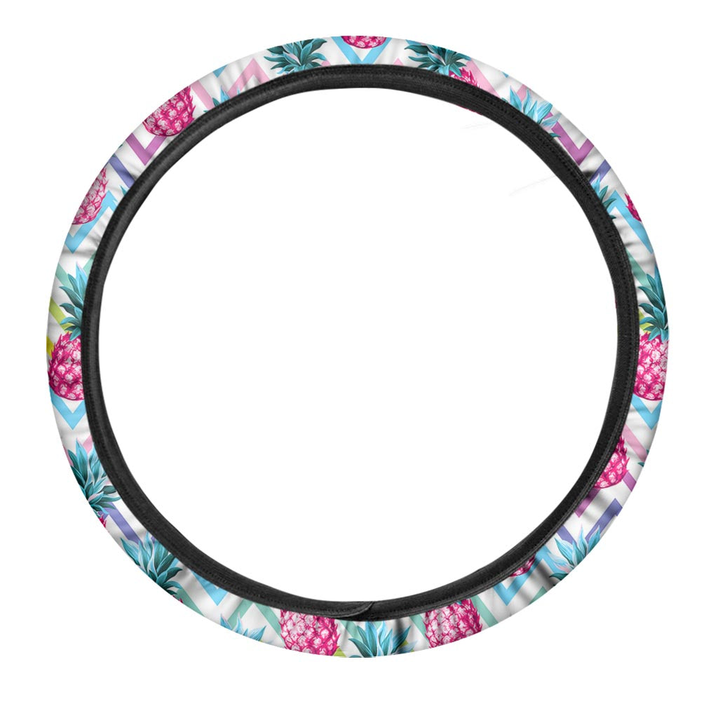 Neon Zig Zag Pineapple Pattern Print Car Steering Wheel Cover