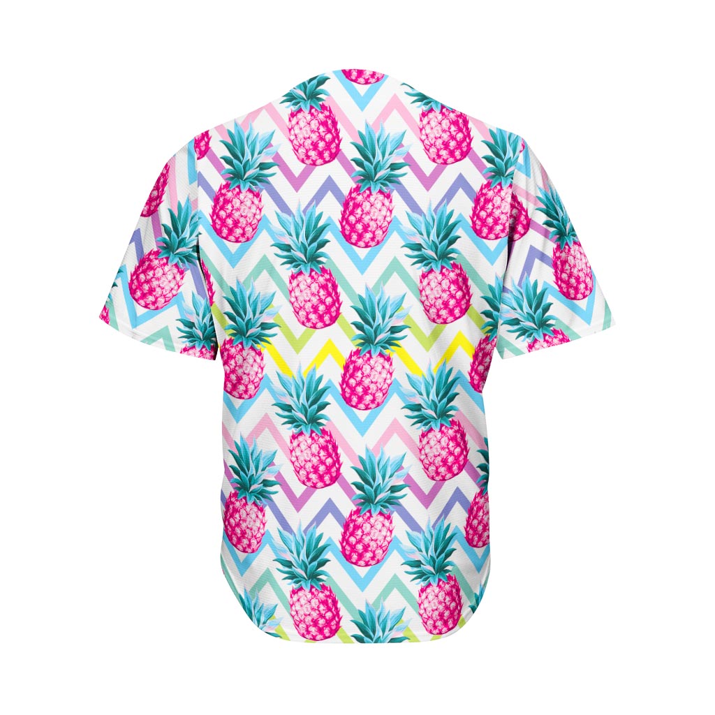 Neon Zig Zag Pineapple Pattern Print Men's Baseball Jersey