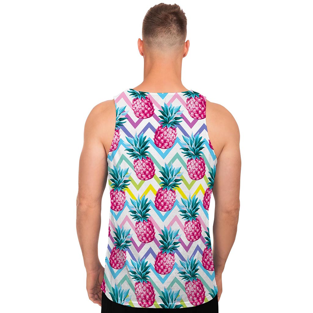 Neon Zig Zag Pineapple Pattern Print Men's Tank Top