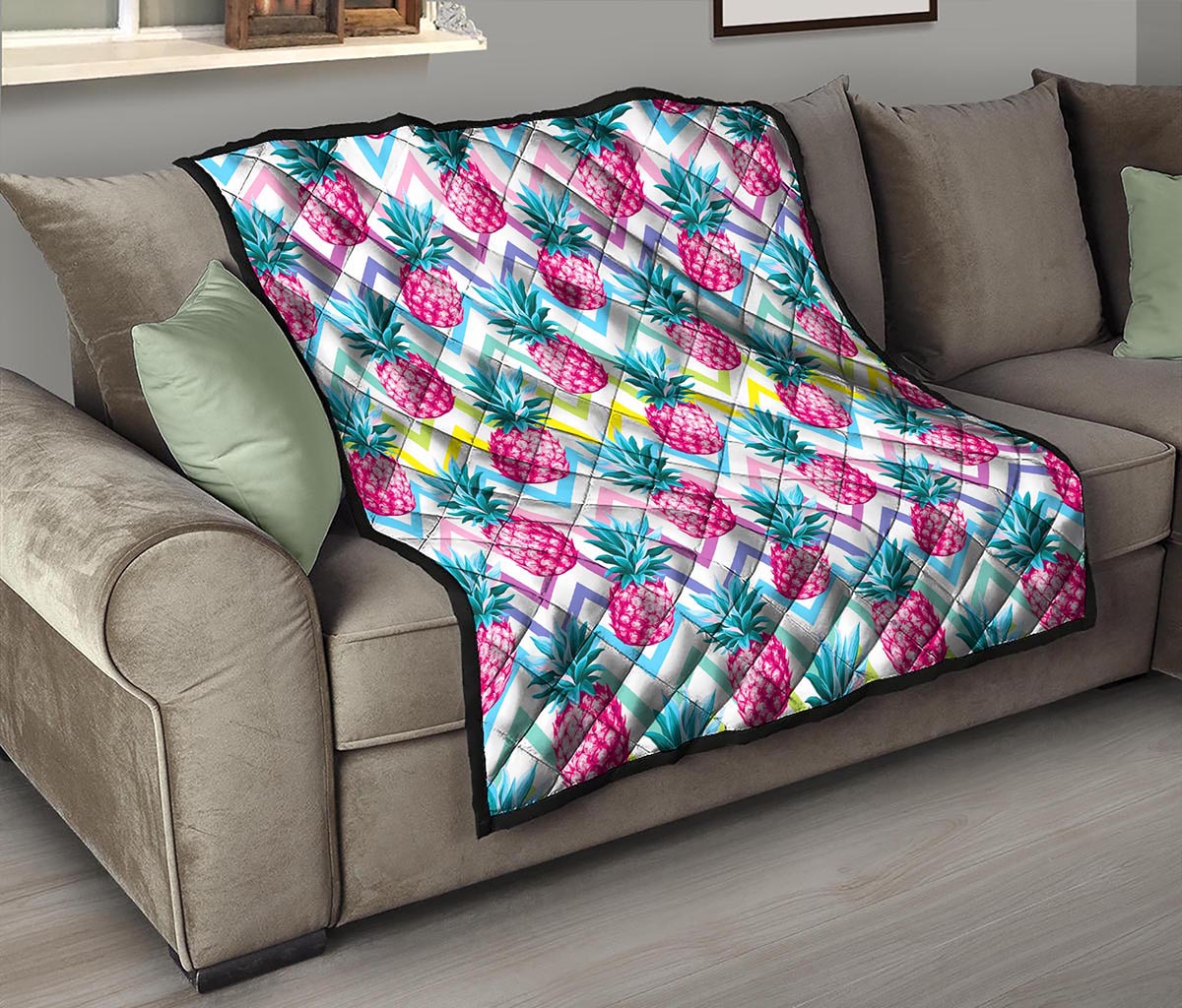 Neon Zig Zag Pineapple Pattern Print Quilt