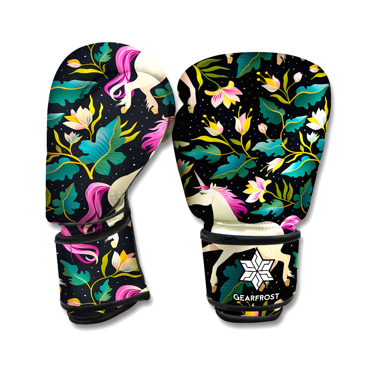 Night Floral Unicorn Pattern Print Boxing Gloves