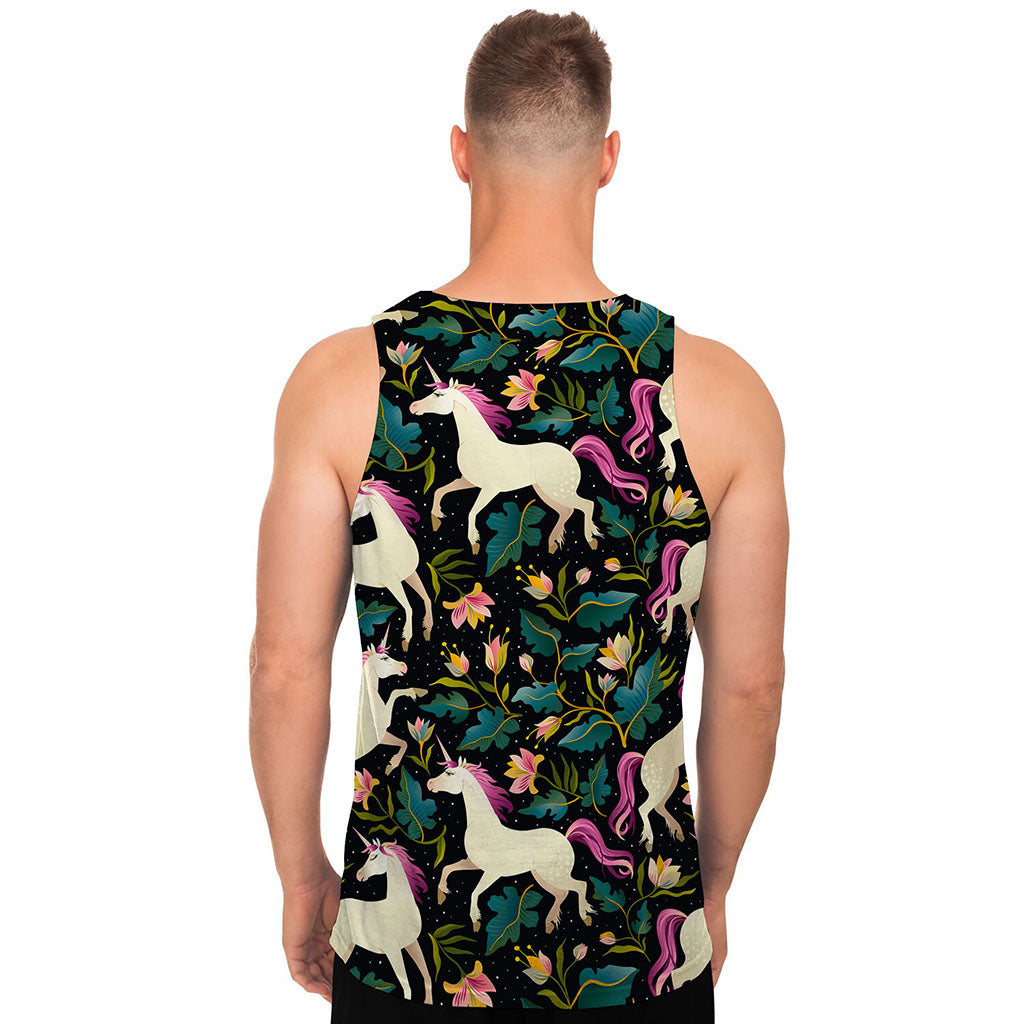 Night Floral Unicorn Pattern Print Men's Tank Top