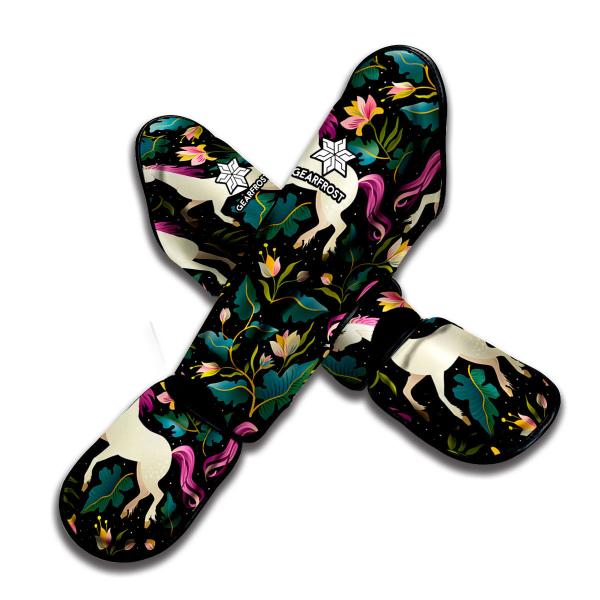 Night Floral Unicorn Pattern Print Muay Thai Shin Guard