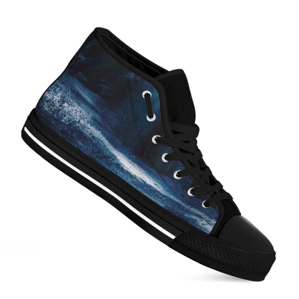 Night Forest And Moonlight Print Black High Top Shoes