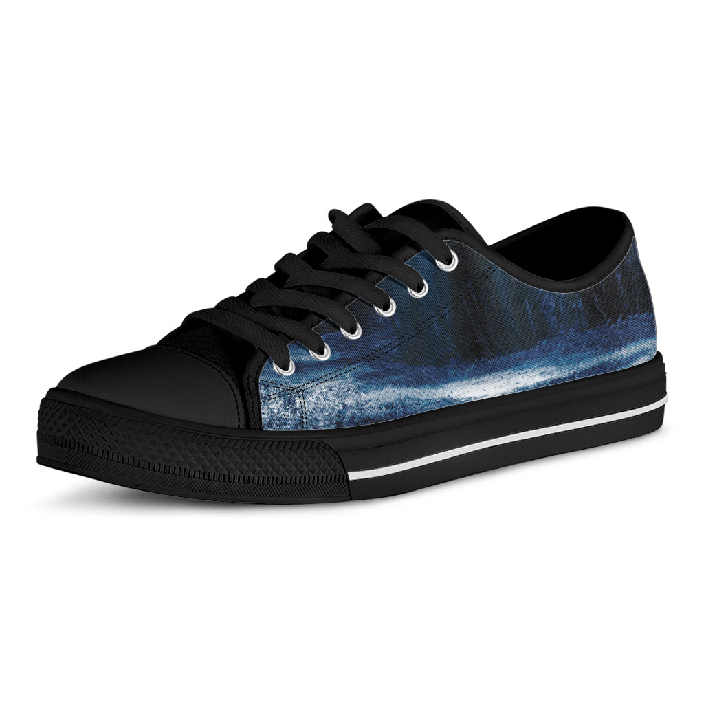 Night Forest And Moonlight Print Black Low Top Shoes