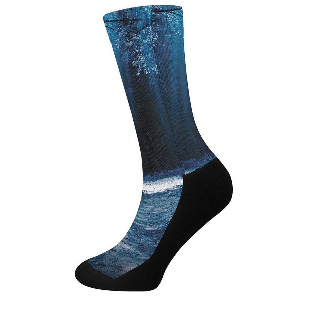 Night Forest And Moonlight Print Crew Socks