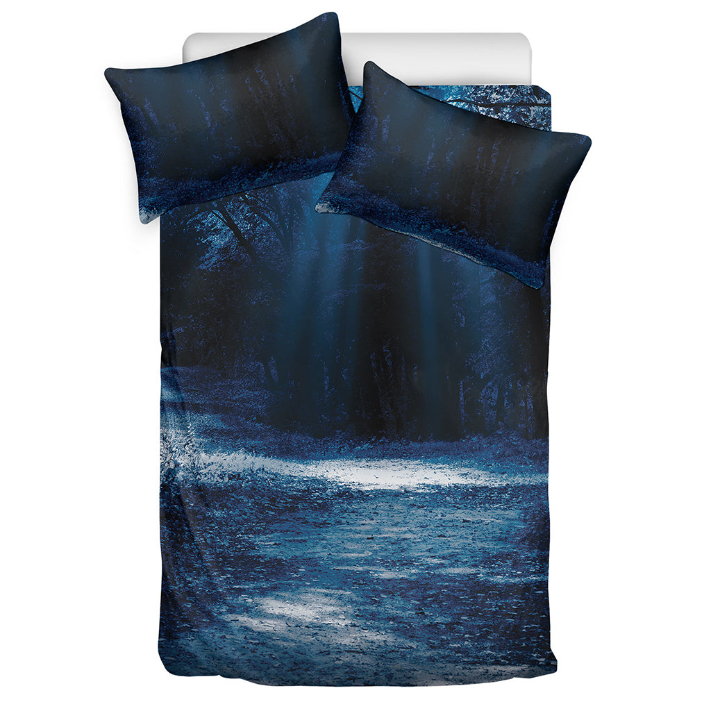 Night Forest And Moonlight Print Duvet Cover Bedding Set