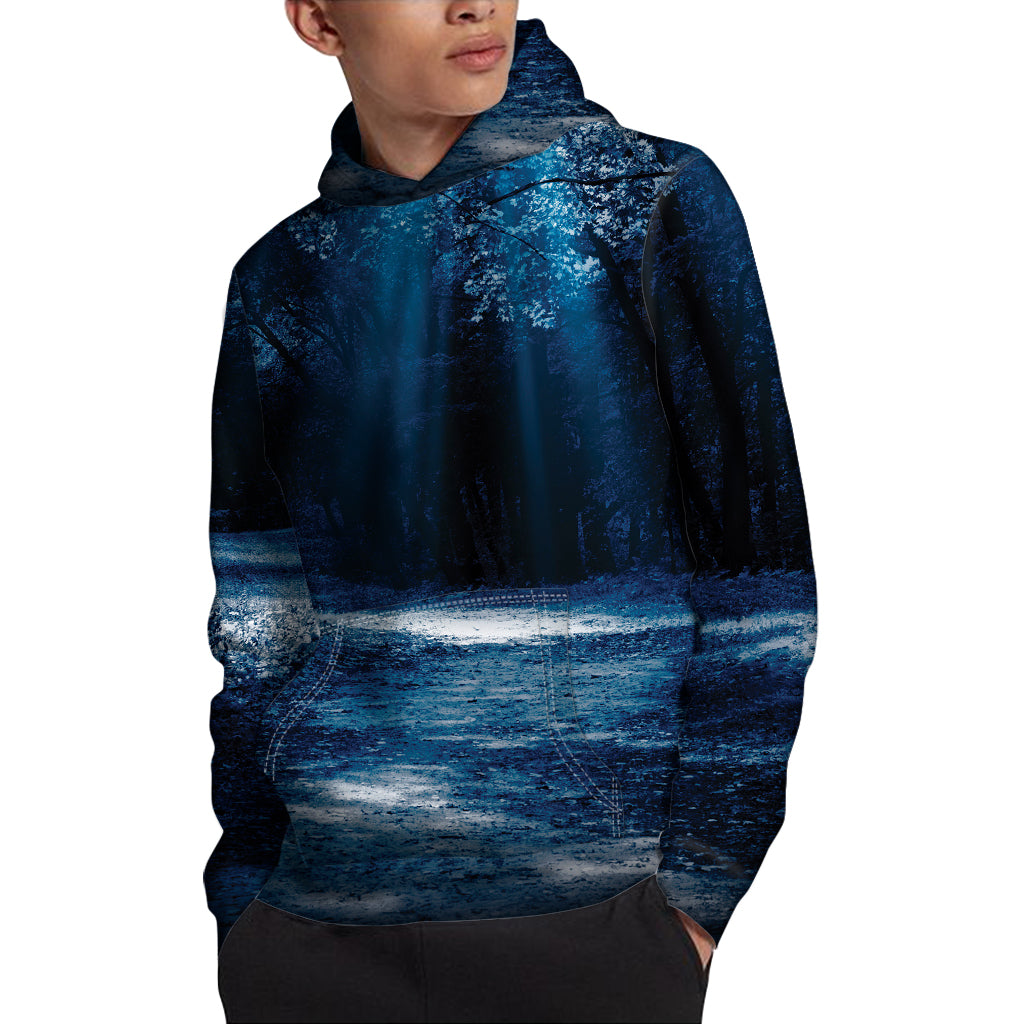 Night Forest And Moonlight Print Pullover Hoodie