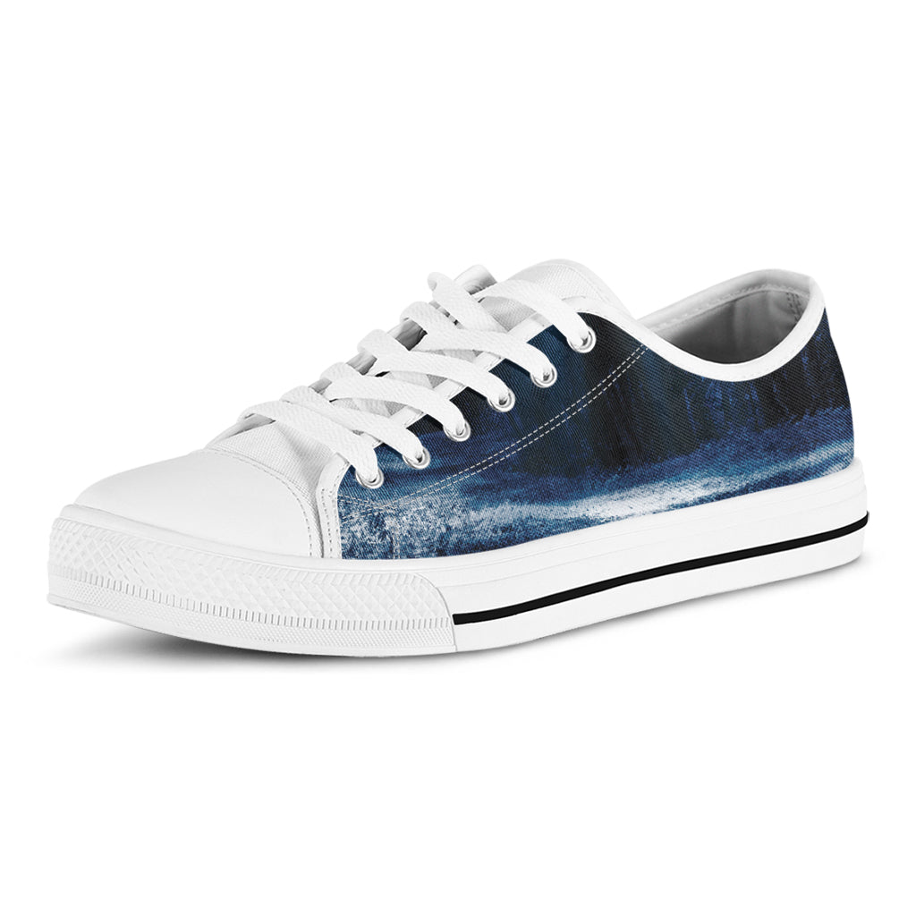Night Forest And Moonlight Print White Low Top Shoes