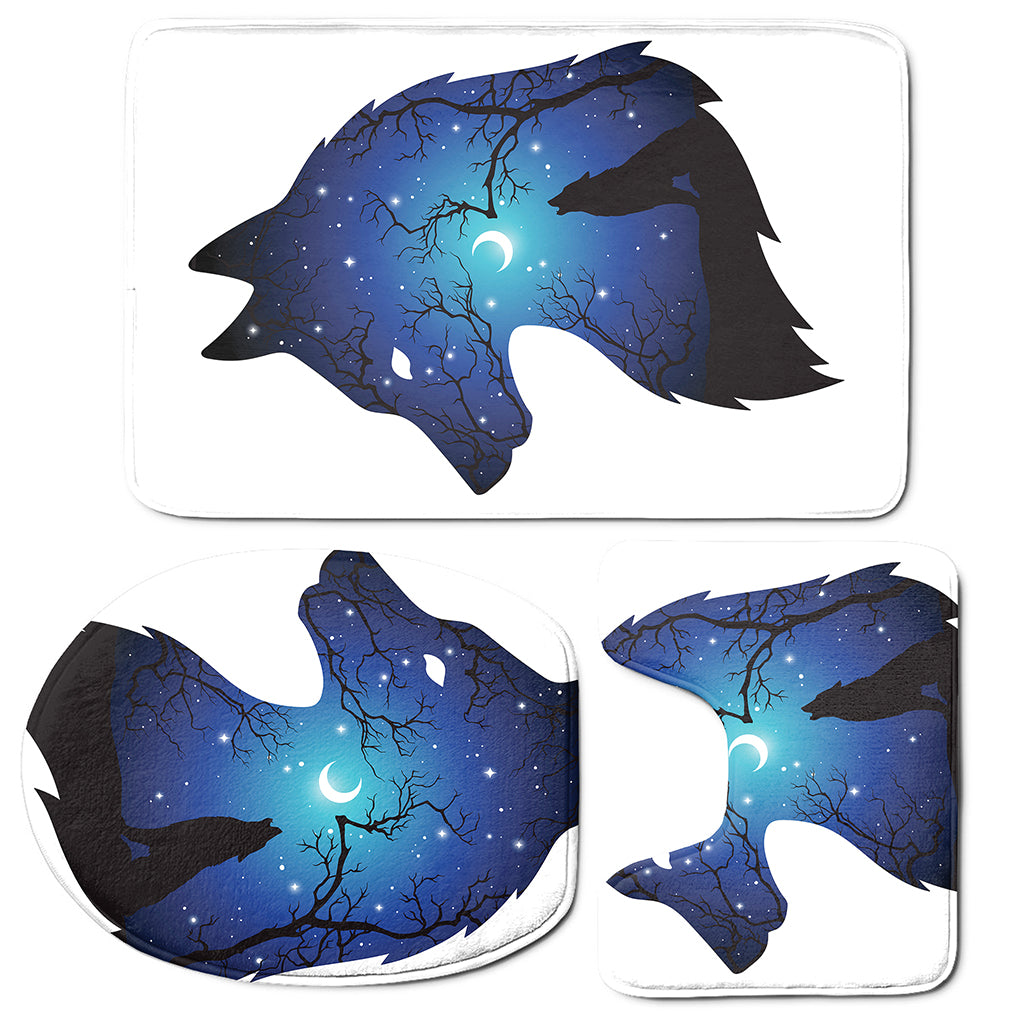 Night Forest Wolf Spirit Print 3 Piece Bath Mat Set