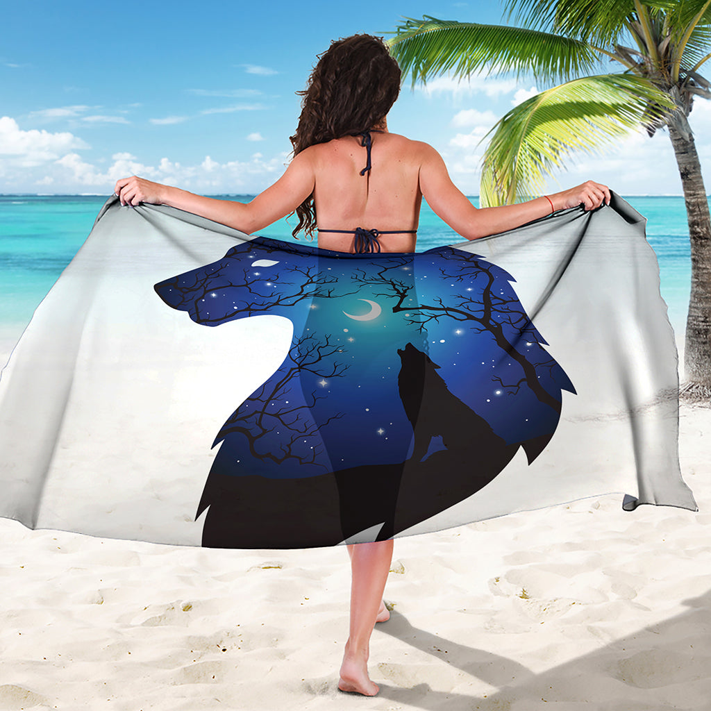 Night Forest Wolf Spirit Print Beach Sarong Wrap