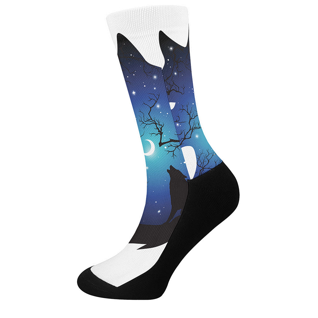 Night Forest Wolf Spirit Print Crew Socks