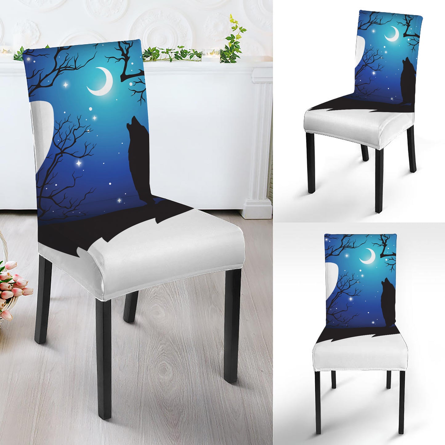 Night Forest Wolf Spirit Print Dining Chair Slipcover