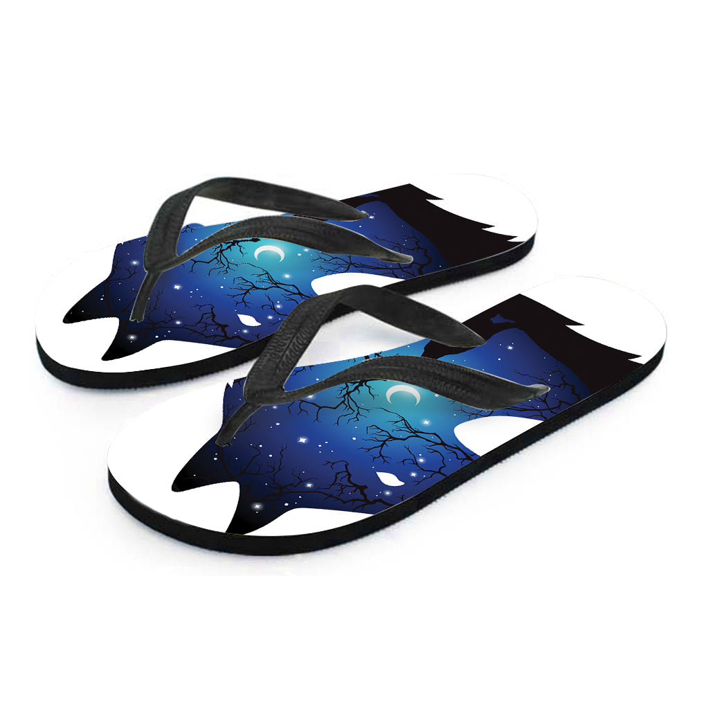 Night Forest Wolf Spirit Print Flip Flops
