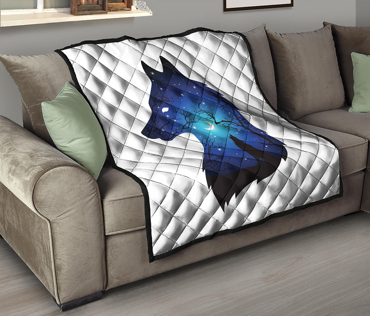 Night Forest Wolf Spirit Print Quilt