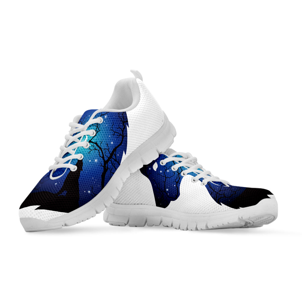 Night Forest Wolf Spirit Print White Sneakers