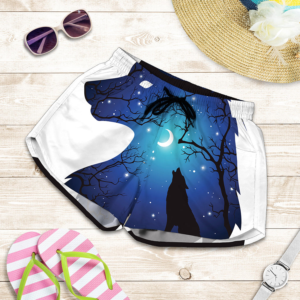 Night Forest Wolf Spirit Print Women's Shorts